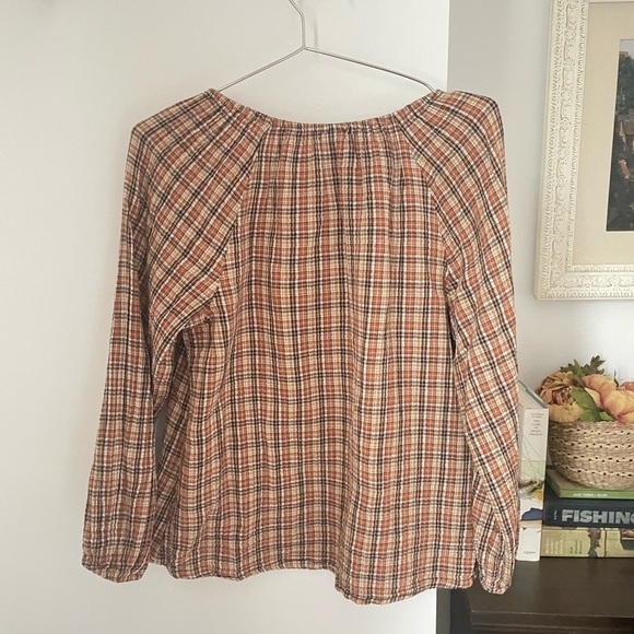 Old Navy Long Sleeve Split Neck Blouse brown plaid 100% cotton matching toddler - Picture 3 of 8